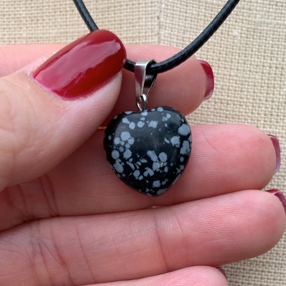 Handmade Heart Speckled Stone Amulet Necklace - Picture 3 of 10